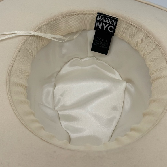NWT Madden NYC Cream Wide Brim Felt Western Cowboy Cowgirl Hat with Hat Band - Picture 7 of 10